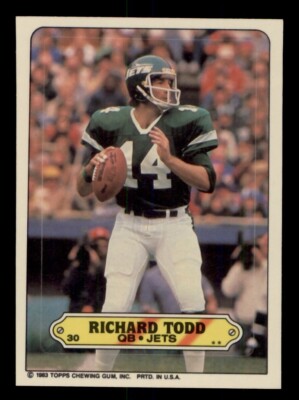 1983 TOPPS FOOTBALL STICKERS #30 RICHARD TODD NEW YORK JETS
