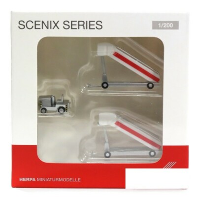 Herpa SCENIX SERIES Airport passenger stairs with tractor 1