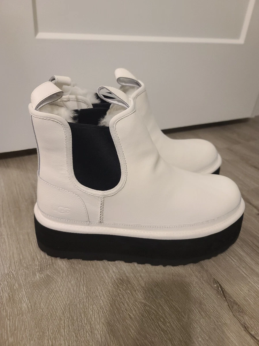 UGG Neumel Platform Chelsea White Women's Boots, 1139510, Size 10
