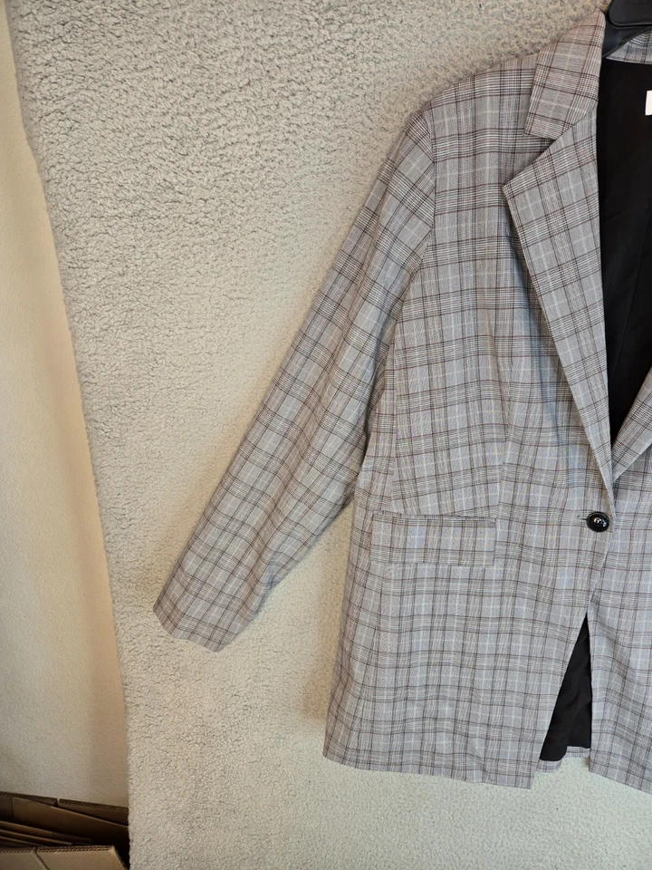 Blazer chaquetas Nordstrom para mujer talla 1X gris a cuadros y marrón carrera negocios oficina Foto 3 de 4