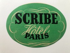 Vintage Scribe Hotel Paris France Luggage / Baggage Label