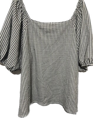 Ava & Viv Blouse Womens 4X Black White Check Gingham Short Puff Sleeve