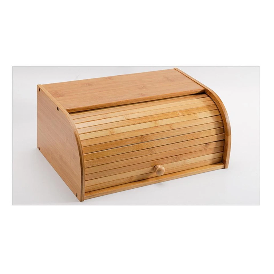 Wooden Bread Box Roll Top Bread Keeper Storage Bin for Kitchen Countertop - Image 3 of 4