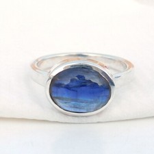 Natural Kyanite Gemstone Ring Stackable Ring 925 Sterling Silver Midi Ring Gift