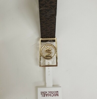 Michael Kors Light Cream and Rich Chocolate Brown Belt with Gold Hardware Michael Kors Womens Belt Brown Chocolate Logo Leather Gold  main image 3