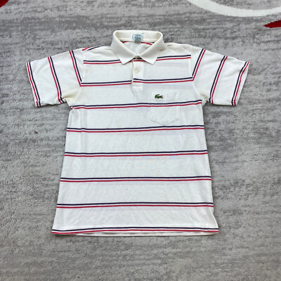 Vintage Lacoste Polo Shirt Medium White Green Crocodile La Chemise Izod Outdoors