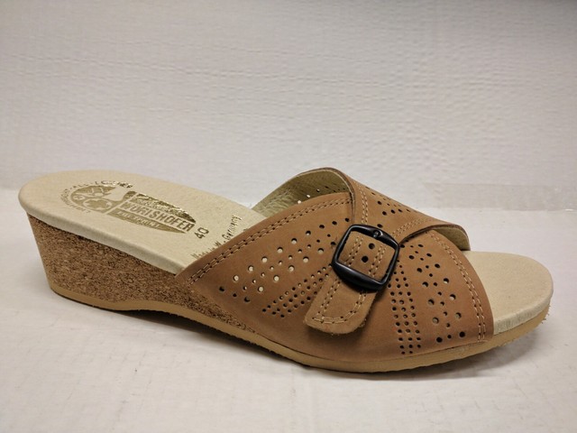 Worishofer 251 Women's White Leather Wedge Slide Sandal - River Valley Comfort Shoes