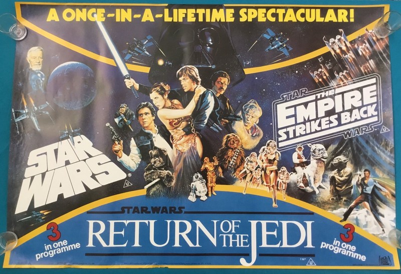 1983 Star Wars British Triple Bill Quad Poster 27x40” 1993 Reprint