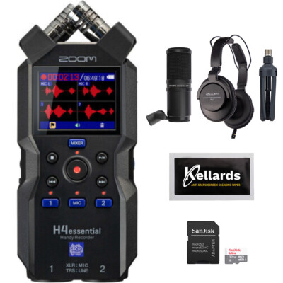 Zoom H4essential 4-Track Audio Recorder w/ Mic Pack, Card & Cleaning Pack Bundle