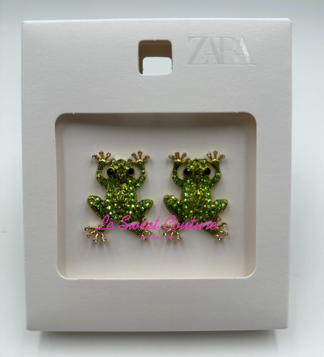 ZARA WOMAN NWT SS25 RHINESTONE FROG EARRINGS GREEN 4548/085/914