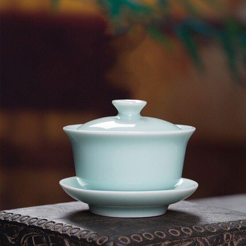 True Longquan Seladon Porzellan Gaiwan Keramik Terrine Tasse Untertasse Deckel Einfarbig - Bild 13 von 29