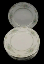 (Set of 8) Cameo Nichibo Japan Salad Plates Pink Blue Floral with Platinum Trim