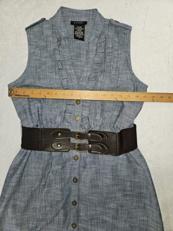 B. Mini Vestido Inteligente Años 90 Y2K Talla 4 Sin Mangas Cinturón Pintuck Plisado Cuello en V  Foto 4 de 4