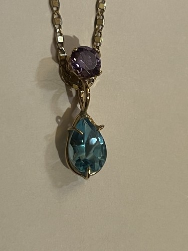 14k Yellow Gold Amethyst And Blue Topaz Pendant - Picture 2 of 19