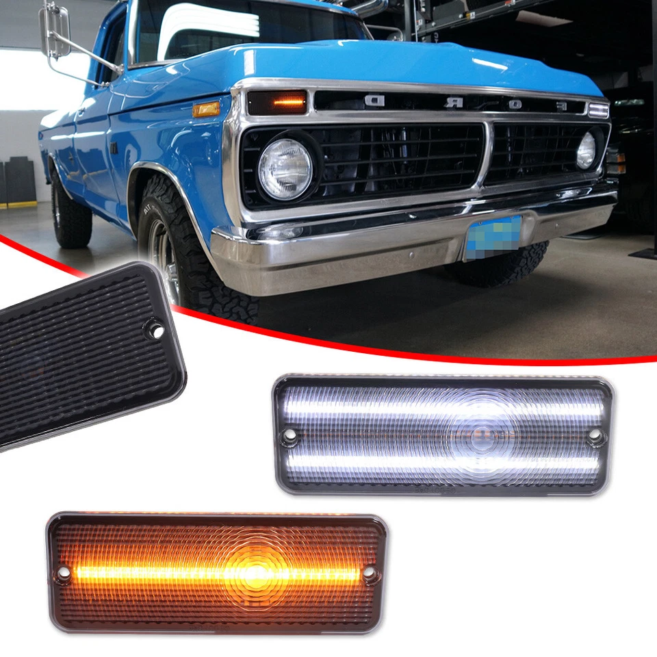 2 Smoke Switchback LED Parking Signal Light Lenses For 1974-1977 Ford F-100 F100 - Image 3 of 4