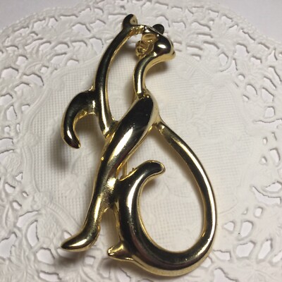 PRETTY VINTAGE OPENWORK CAT BROOCH GOLDTONE SO VERY NICE
