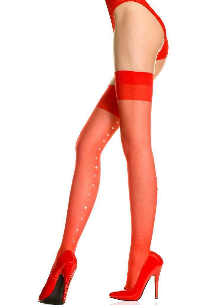L red diamonte seamed stockings Leg Avenue
