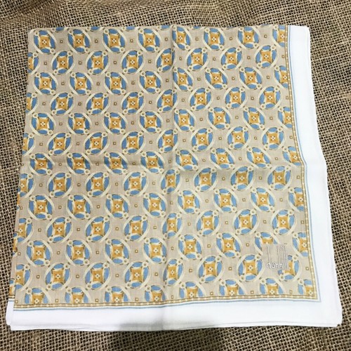 MEN HANKY COTTON ART GEOMETRIC PAISLEYS BLUE IVORY POCKET VTG SQUARE CLASSIC 20" - Picture 2 of 3