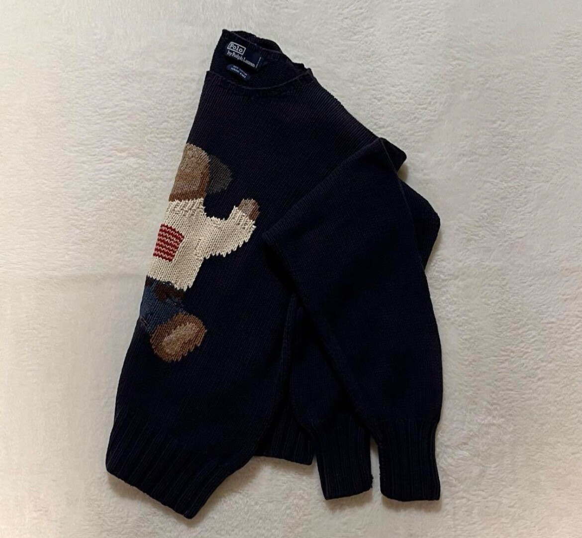 90s POLO BEAR HAND KNIT SWEATER 星条旗 Lサイズ 90s POLO BEAR HAND KNIT SWEATER 星条旗 Lサイズ