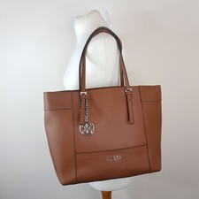 GUESS Delaney Large Classic Tote Cognac Brown Saffiano Bag Classic Work Office