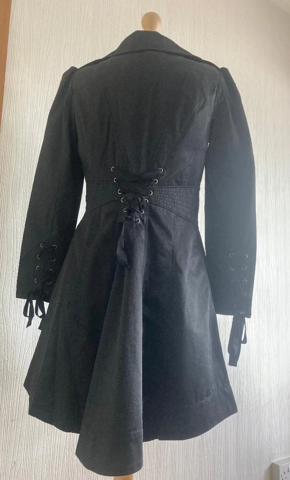Black Military Gothic Steampunk Victorian Short Jacket Mac Coat Size 8 10 12 14 - Image 4 of 4