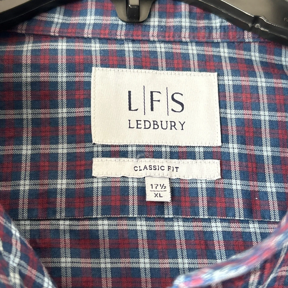 Camisa de vestir Ledbury para hombre Schiller calce clásico XL azul marino/rojo/púrpura/blanco a cuadros nueva con etiquetas Foto 3 de 4