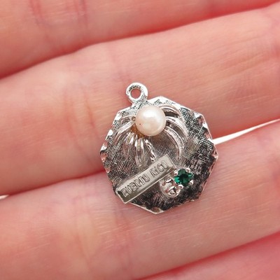 Elco 925 Sterling Silver Vintage Rhinestone Real Pearl Puerto Rico Mini Pendant