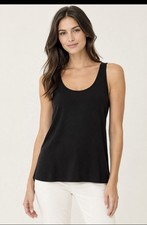 Eileen Fisher Black 100 Silk Scoop Neck Tank Top M Sleeveless Quiet Luxury