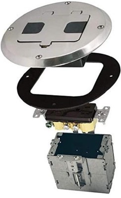 RACO 6239NI Floor Kit with Recessed Duplex 15A TR Device and Adjustable Steel Bo