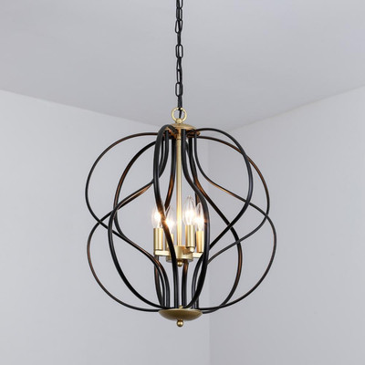 Frankfort 4-Light Black/Gold Unique Geometric Cage Chandelier Wrought Iron