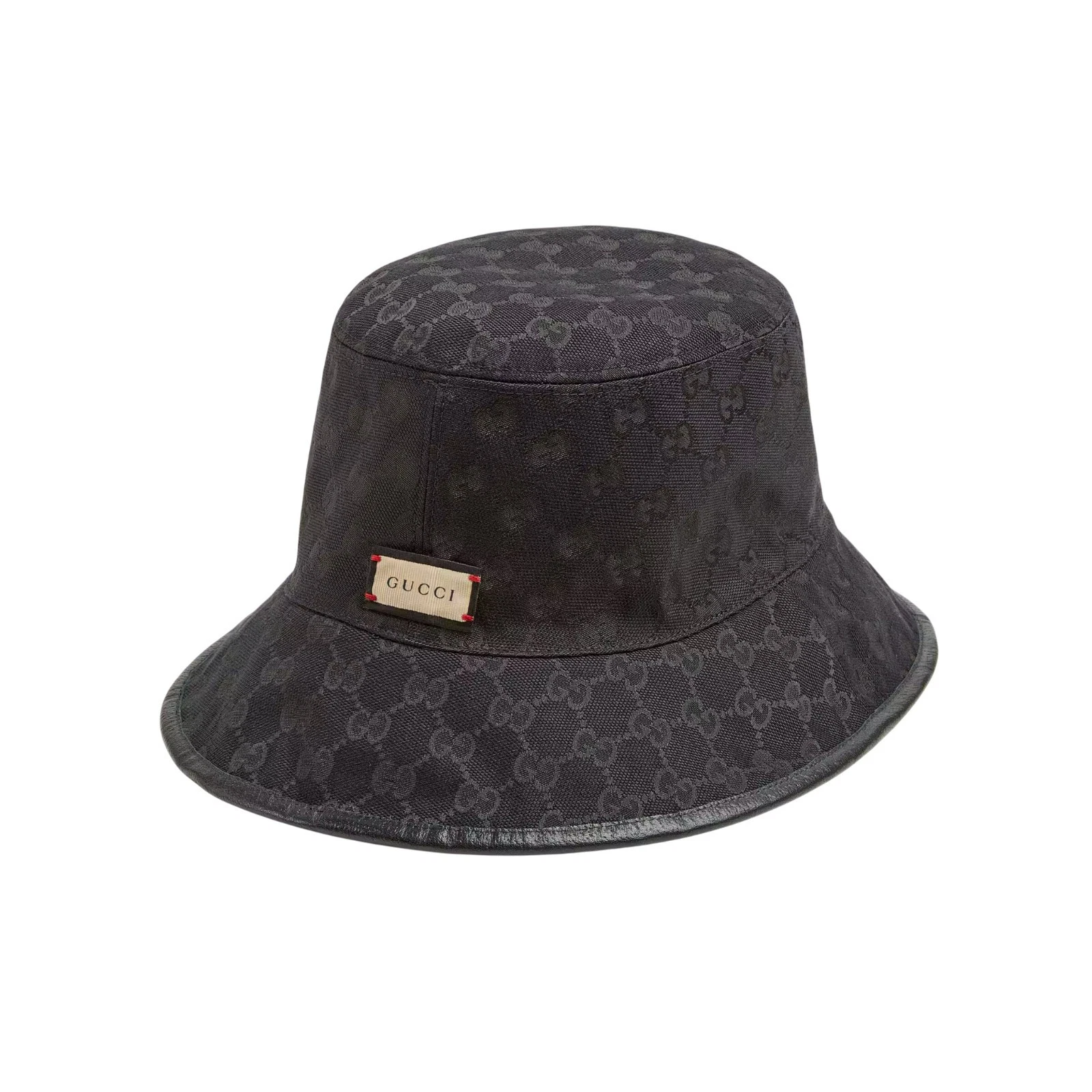 Authentic Men's Gucci Black Grey Wool Canvas Reversible GG Logo Bucket Hat S New