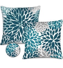 Outdoor Spring Waterproof Blue Teal Pillow Covers Set of 2 18x18 inch Decorative