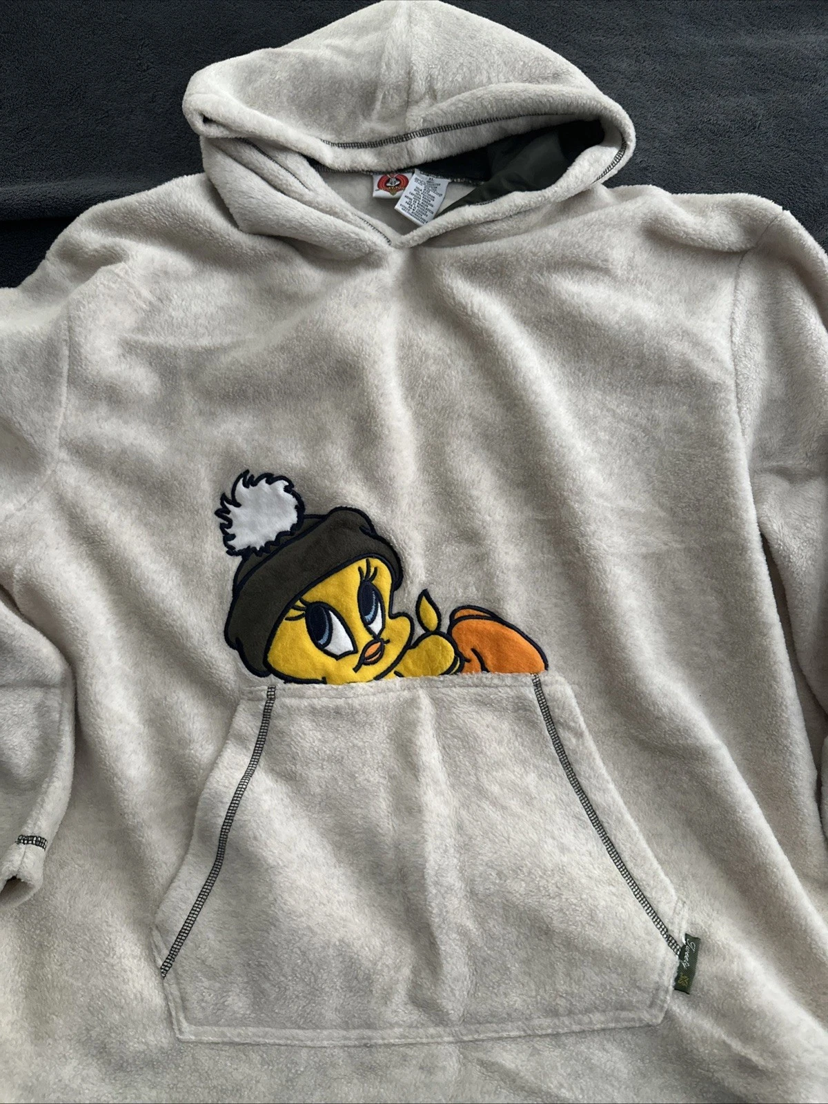 MEDIUM 2000 Y2K Vintage Looney Tunes Tweety Bird Embroidered Fleece Hoodie