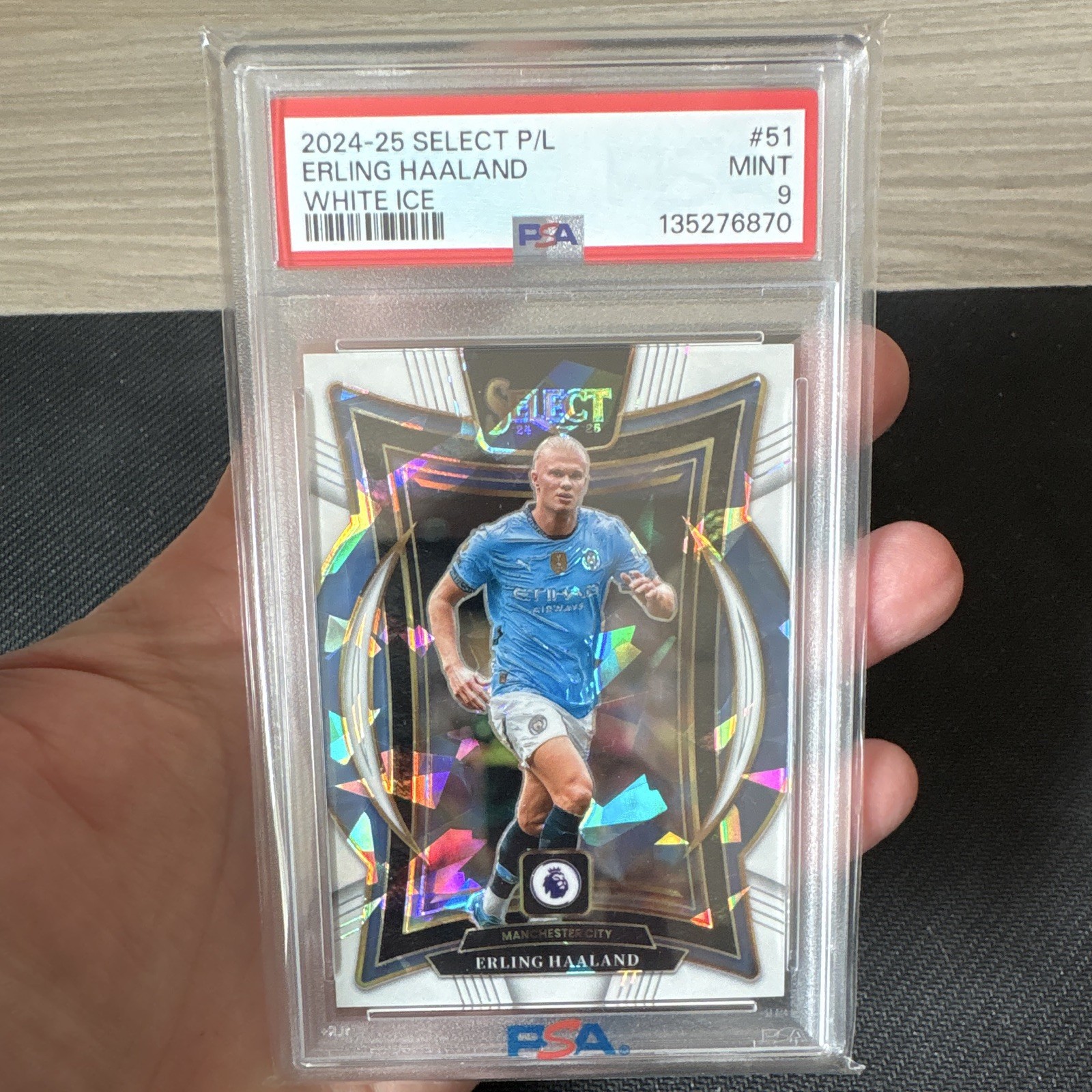 Panini Select Erling Haaland Man City Terrace White Ice Prizm /85 PSA 9