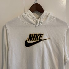 Nike Womens Hoodie White Gold Black Embroidered Logo Pullover Sweatshirt XS