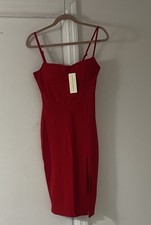 Chic Red Midi  Dress With Spaghetti Straps Size M