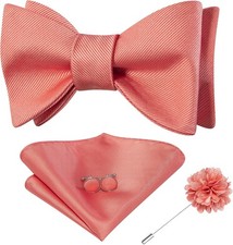 Dubulle Self Tie Bow Ties and Lapel Pin for Men Paisley Solid Coral Pinks