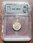 1942 Mercury Dime ICG Certified MS-64 Original Toning 90% Silver Coin