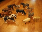 12 total  Schleich lot of figurines. 6 Horses,  giraffe, Farm animals