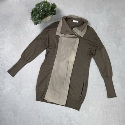 Brunello Cucinelli TWO TONE LEATHER COLLAR KNIT JACKET Women Size M