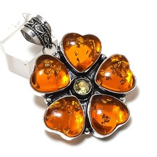 Baltic Amber, Citrine Gemstone 925 Sterling Silver Jewelry Pendant 2.64" j875