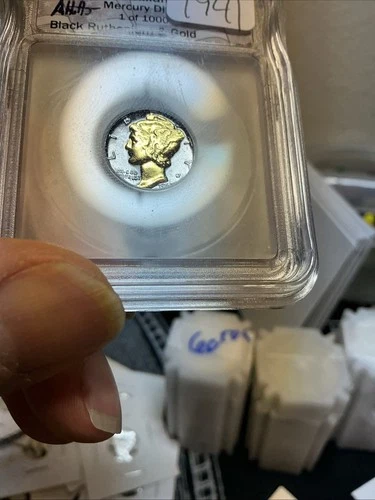 1941  Mercury Dime Brilliant Uncirculated Black Ruthenium And Gold!