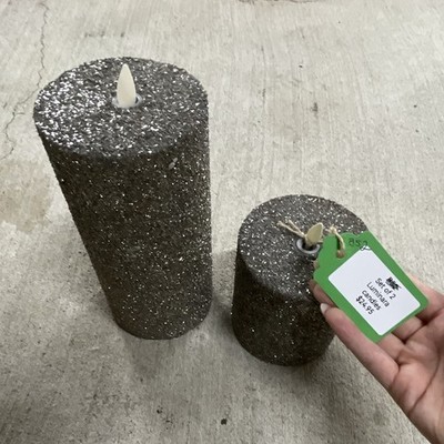 Luminara Silver Glitter Flameless LED Pillar Candles Timer, Battery, 2-Pack