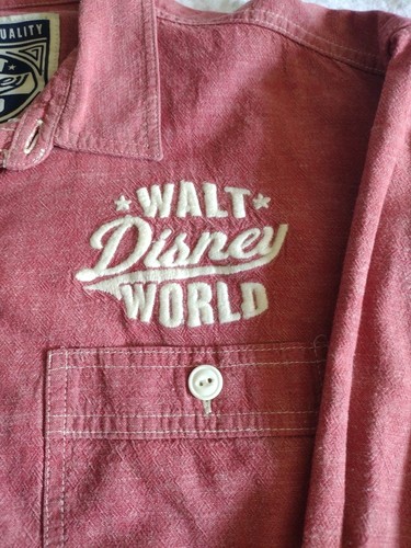 EUC Walt Disney World Authentic Quality Shirt Muted Red Button Up Embroidered - Picture 5 of 19