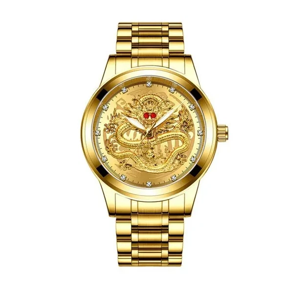 Business Gift Waterproof Gold Men's Diamond Quartz Watch Classic Stainless Steel - Image 2 of 4