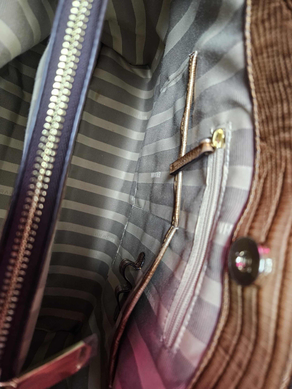 Brahmin Women’s Joan Tote Emboss Leather Brown Tan 12”x14”