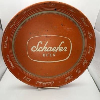 VTG Schaefer Beer F&M Brewing  USA Red 12'' Metal Tip Advertising Tray Rustic 50s