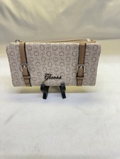 Vtg Guess Bi-Fold Wallet Women's Classic Tan Logo Pattern Rectangle