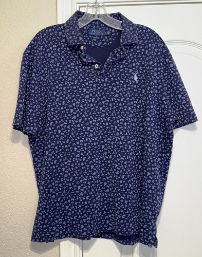 Ralph Lauren Polo Shirt Mens Large Blue Floral Custom Classic Fit Short Sleeve - Picture 2 of 4