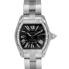 Cartier Roadster 2510 Auto 37mm Custom Dia Bezel Black Roman Dial Steel Case
